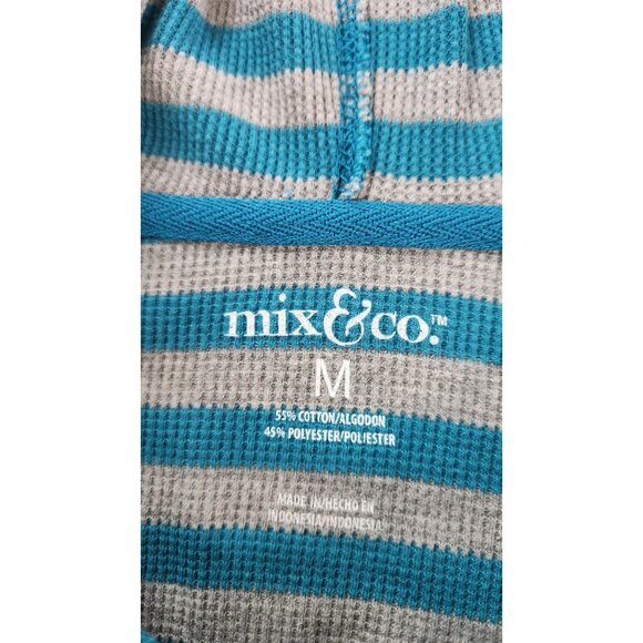 Mix & Co. Mens Striped Hooded Henley Pullover Shirt Medium Blue Gray Gorpcore - Picture 3 of 6